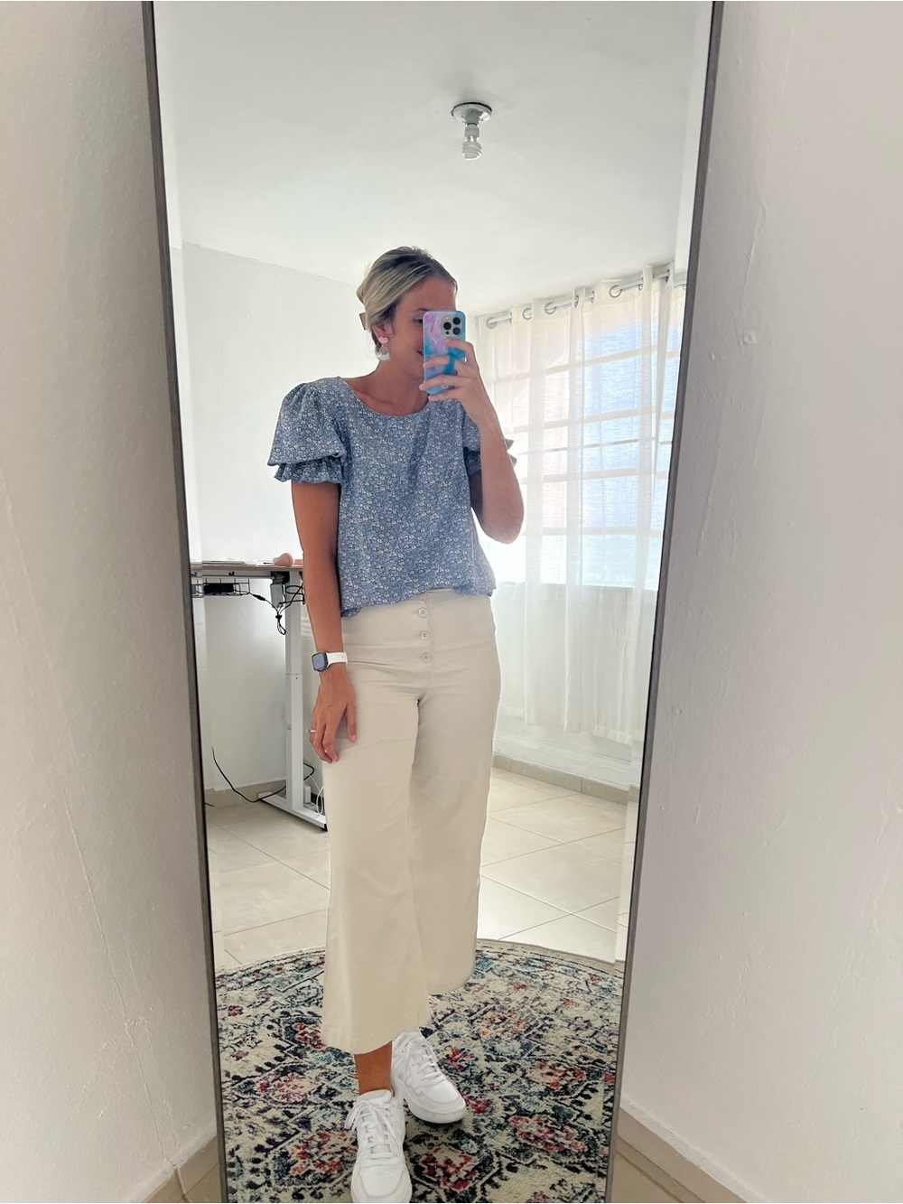 Cream High-Waist Wide-Leg Pants